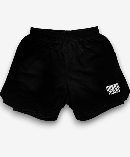 UNBRK Fitness Calções 2‑1 Preto, camada interna de compressão e externa solta